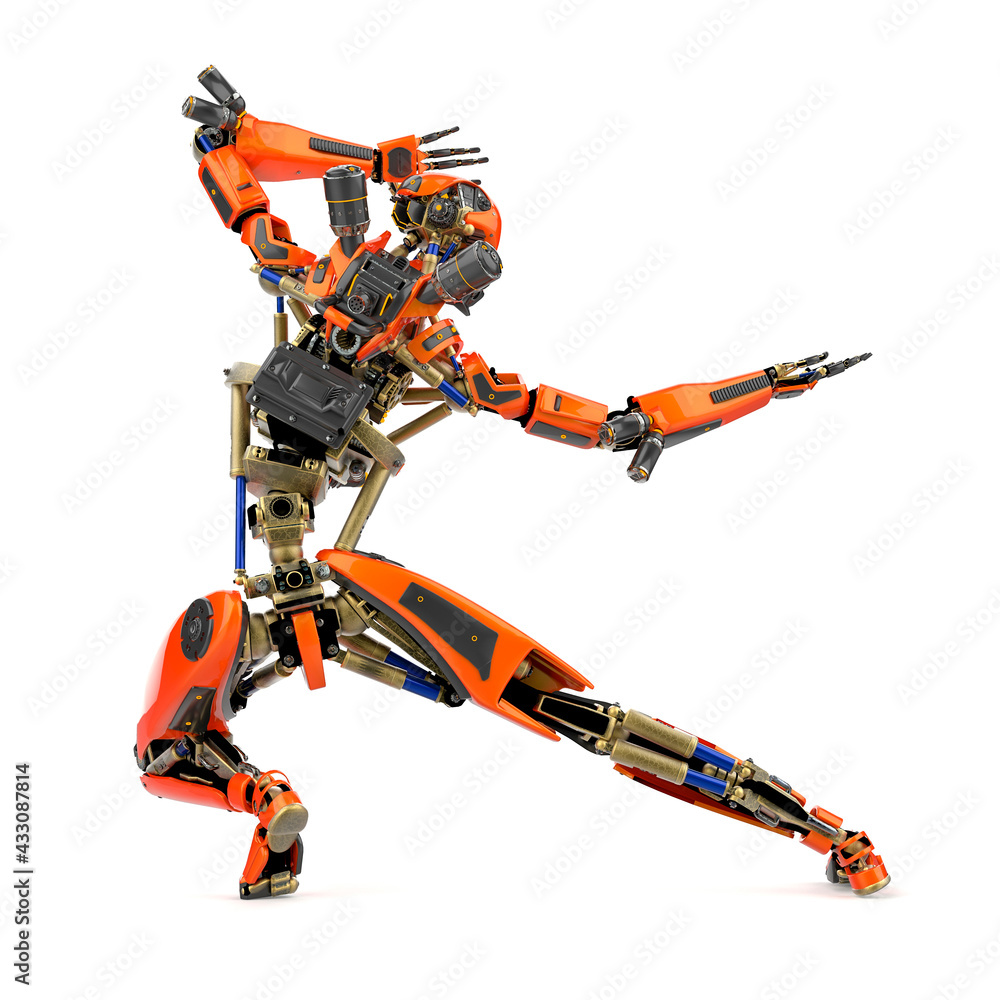 super robot in karate action rear view super robot in karate action rear view