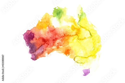 Watercolor map of Australia. Watercolour illustration.