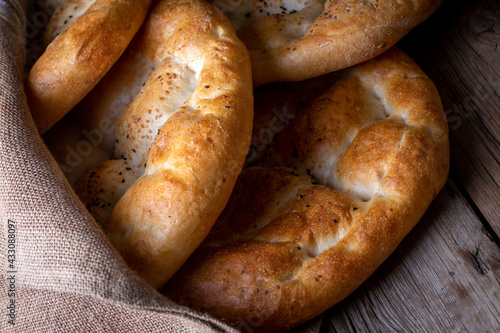 Ramadan Pita (Turkish name; Ramazan Pidesi) Traditional Turkish bread for holy month Ramadan