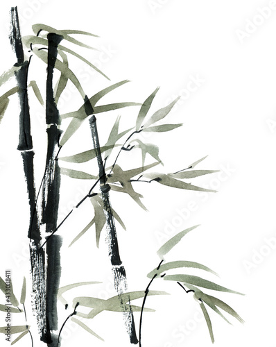 Watercolor bamboo with leaves