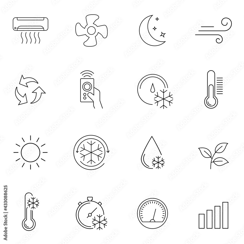 Simple set of air conditioning related vector icons. Outline Signs. Web Design, Mobile App. Eps10