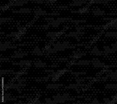 Black camouflage texture, seamless vector background. Fashionable pattern. 