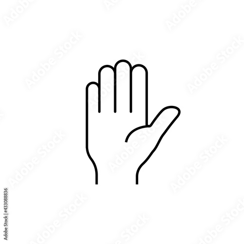 Hand of a human stop, palm. Stroke vector logo mono linear pictogram web graphics. Web Design, Mobile App. Eps10