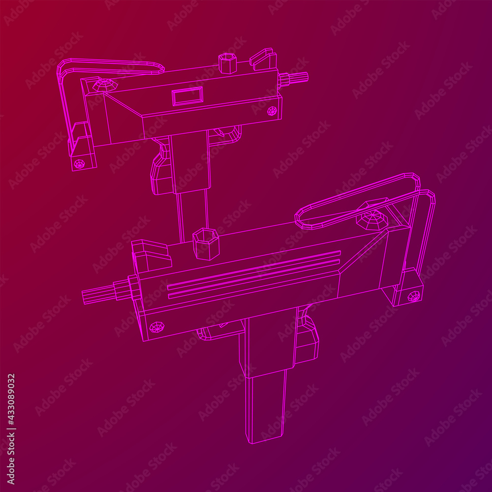 Submachine gun modern firearms pistol. Wireframe low poly mesh vector illustration. Submachine gun modern firearms pistol. Wireframe low poly mesh vector illustration.