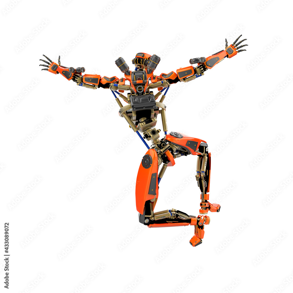 super robot is giving a happy jump rear jump super robot is giving a happy jump rear jump