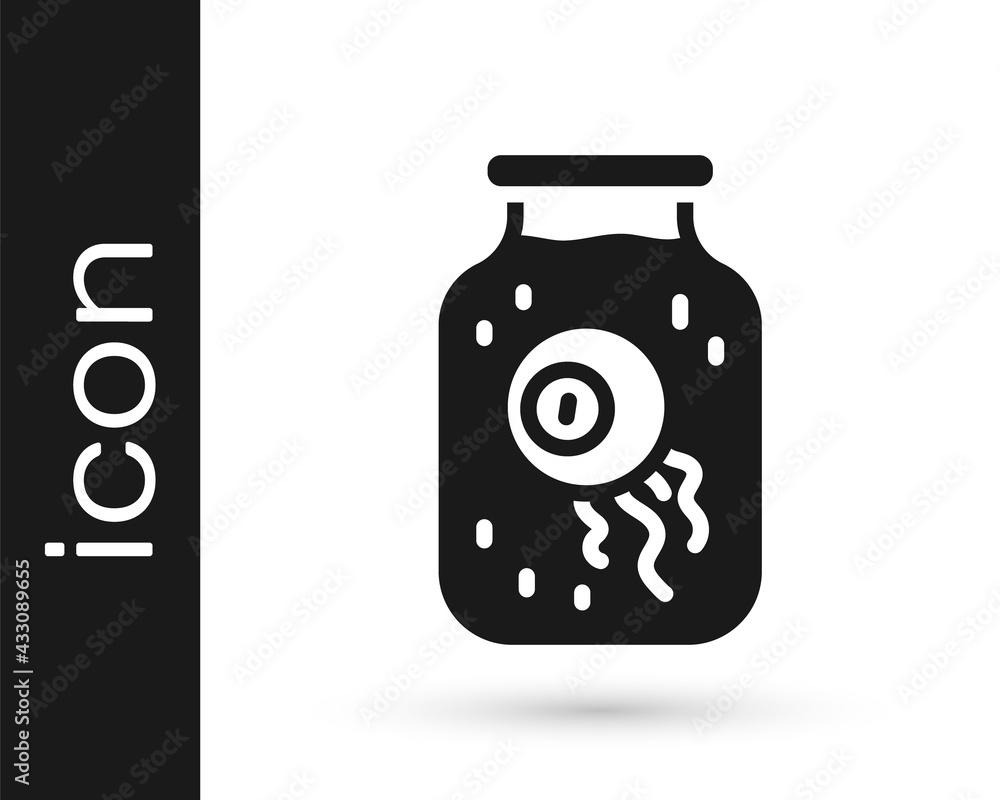 Naklejka premium Black Eye in a jar icon isolated on white background. Happy Halloween party. Vector