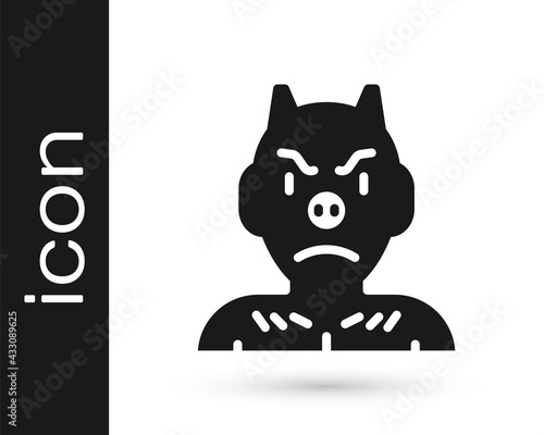 Black Krampus, heck icon isolated on white background. Horned devil. Traditional Christmas devil. Happy Halloween party. Vector
