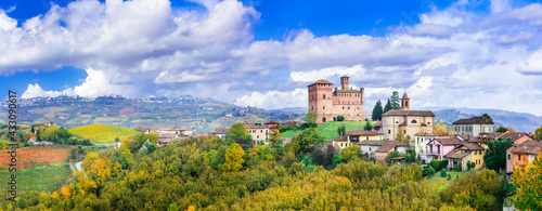 Medieval casstle and village Castello di Grinzane  . one of the most famous vine region of Italy  - Piedmont