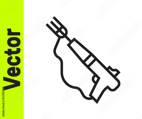 Black line Fishing harpoon icon isolated on white background. Fishery manufacturers for catching fish under water. Diving underwater equipment. Vector