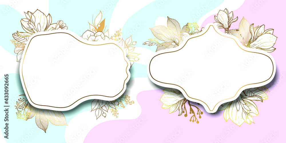 custom made wallpaper toronto digitalGold frame. 3D paper cut. Set of labels. Leaves and flowers from golden threads. Abstract frame with summer flowers in vintage style. Vector illustration. Place for an inscription.