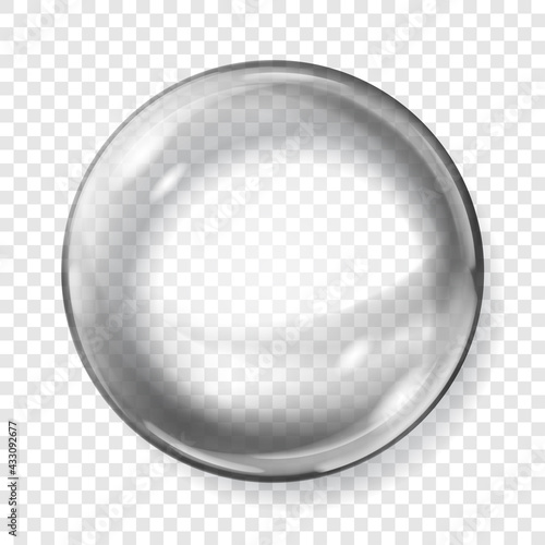 Big translucent gray sphere with glares and shadows on transparent background. Transparency only in vector format