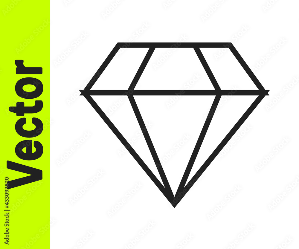 Black line Diamond icon isolated on white background. Jewelry symbol. Gem stone. Vector Black line Diamond icon isolated on white background. Jewelry symbol. Gem stone. Vector