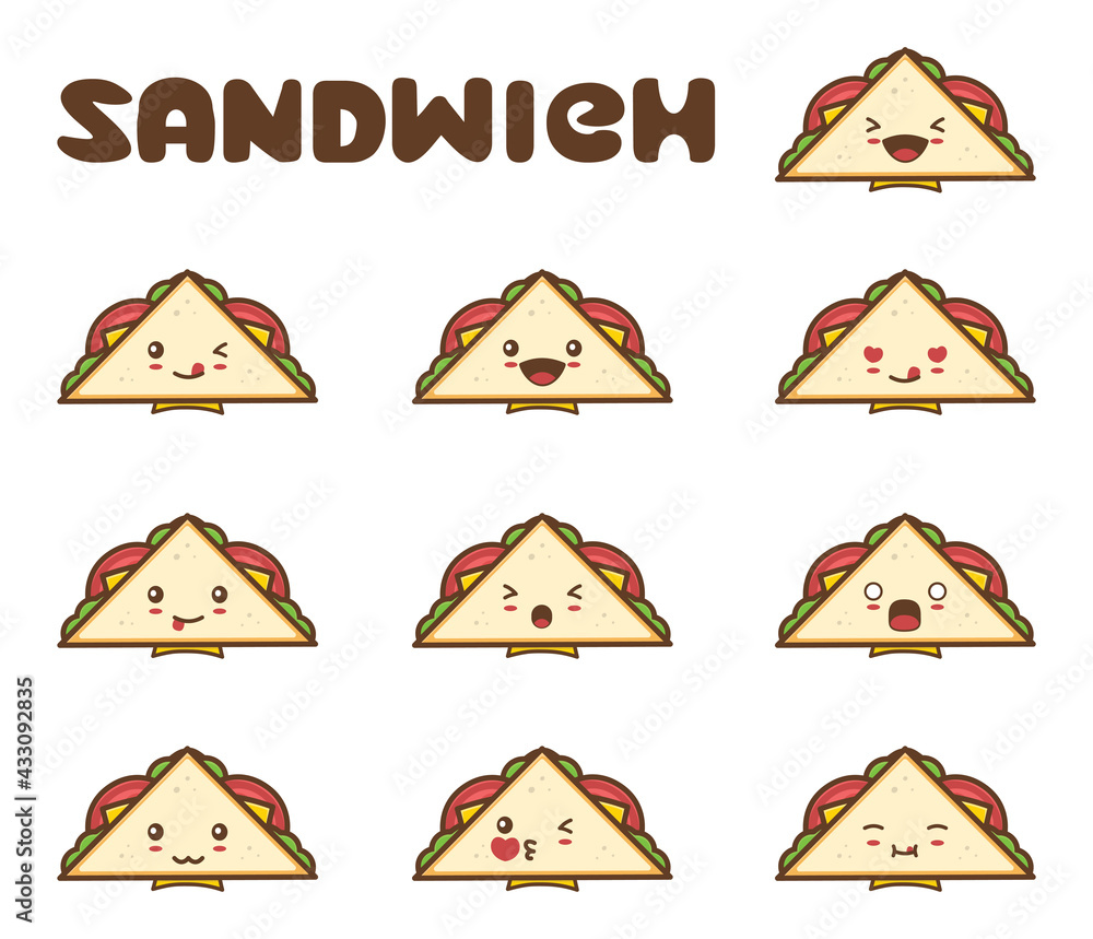 set emoji, illustration cartoon sandwich