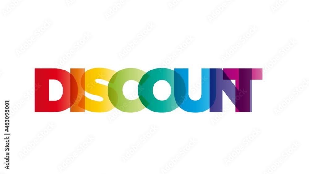 The word Discount. Animated banner with the text colored rainbow. The word Discount. Animated banner with the text colored rainbow.