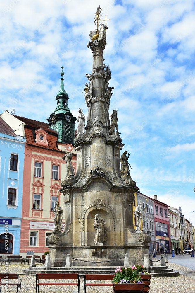 memorial plague column of the Holy Trinity in town Jinrichuv Hradec in Czech republic