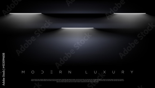 Abstract background with silk cloth texture, shiny satin curtain with waves and drapery. Vector realistic wallpaper with luxury flowing black textile. Elegant background with dark smooth material. 