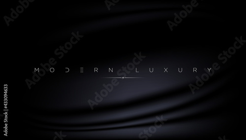 Abstract background with silk cloth texture, shiny satin curtain with waves and drapery. Vector realistic wallpaper with luxury flowing black textile. Elegant background with dark smooth material. photo