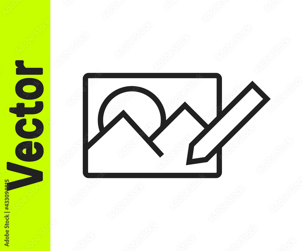 Black line Photo retouching icon isolated on white background. Photographer, photography, retouch icon. Vector