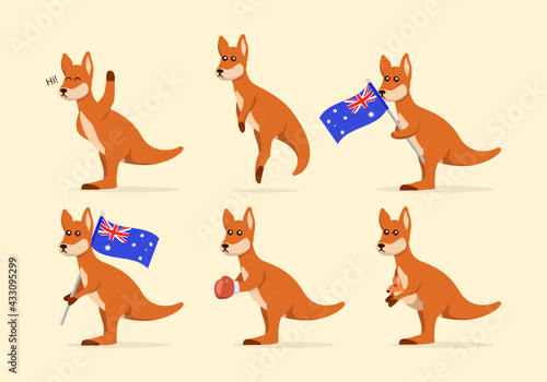 Set of cute kangaroo mascot logo design illustration 