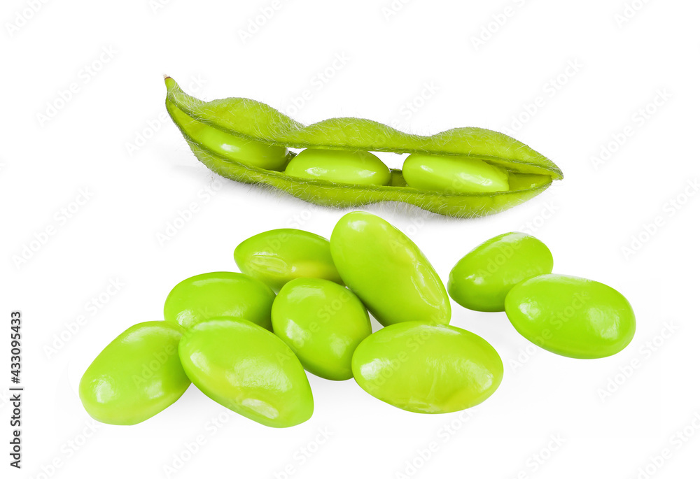 green soybeans on white background green soybeans on white background