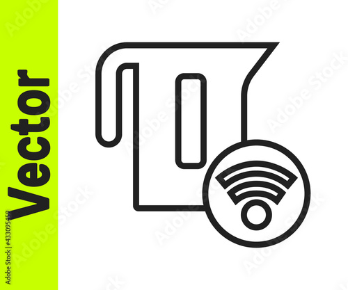 Black line Smart electric kettle system icon isolated on white background. Teapot icon. Internet of things concept with wireless connection. Vector