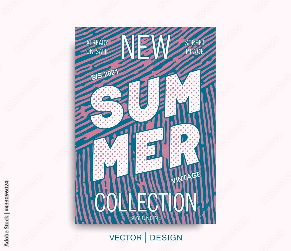 New Summer Collection. Stylish retro poster template. Seasonal discount offer. Vector placard