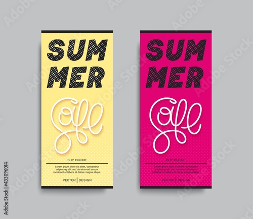 Summer Sale. Simple and bright vertical banners template. Seasonal discount offer. Vector illustration