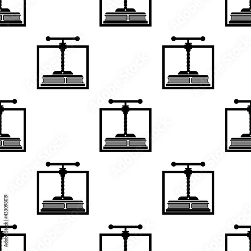 Book Binding Press Machine Icon Seamless Pattern, Bookbinding Stack Of Paper
