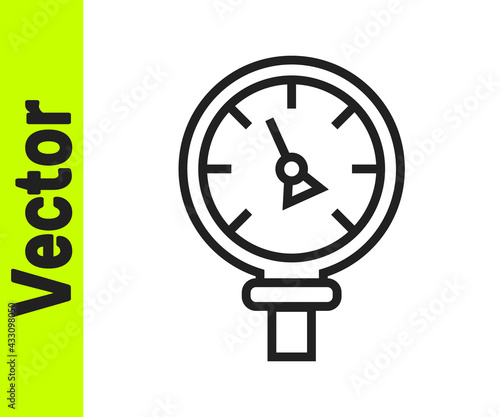 Black line Pressure water meter icon isolated on white background. Vector