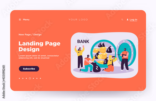 Banking thieves in masks threatening bank workers flat vector illustration. Cartoon robbers taking money from safe. Bank robbery and finance crime concept