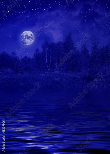 Full moon above river