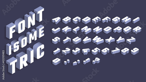 Isometric alphabet. 3d white letters and numbers with shadow, type in isometric projection. 80s futuristic retro typeface Vector font. Bold letters, geometric modern or trendy typography
