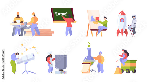Uniform professional people. Labour persons chef teacher various profession workers characters garish vector illustrations collection