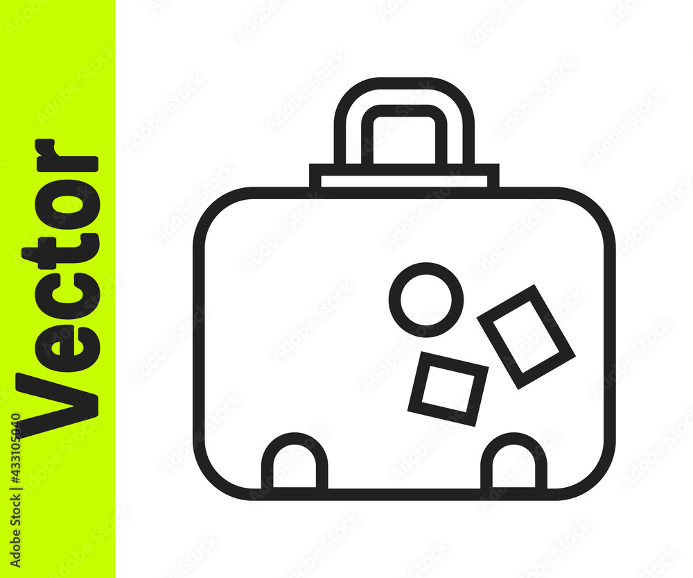 Black line Suitcase for travel icon isolated on white background. Traveling baggage sign. Travel luggage icon. Vector Black line Suitcase for travel icon isolated on white background. Traveling baggage sign. Travel luggage icon. Vector