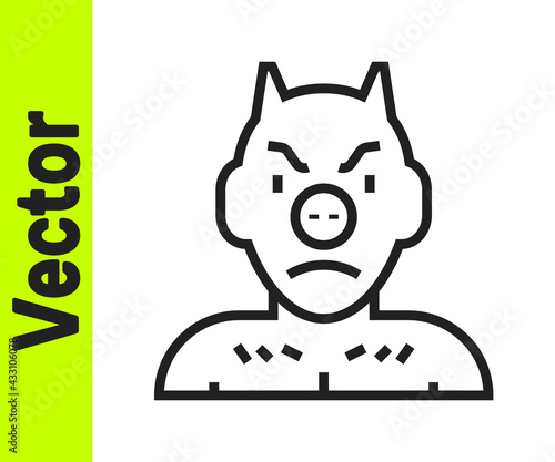 Black line Krampus, heck icon isolated on white background. Horned devil. Traditional Christmas devil. Happy Halloween party. Vector