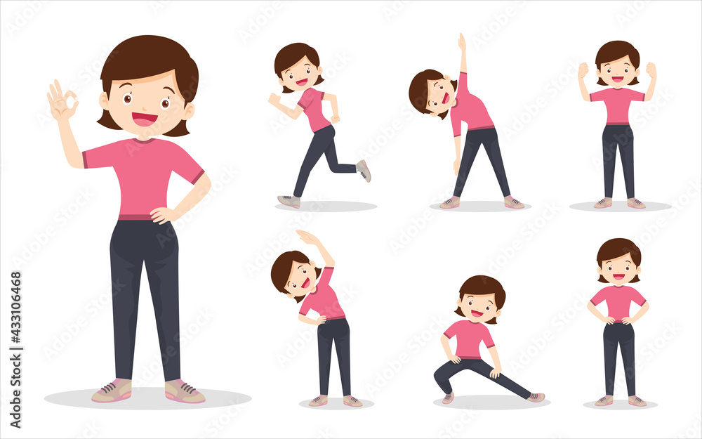 bundle set of smart woman on exercise various actions bundle set of smart woman on exercise various actions