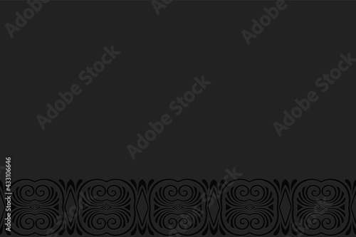 3D volumetric convex embossed geometric black background. Ethnic pattern in doodling style, oriental arabic motives.
Decorative ornament with curls, horizontal inset.