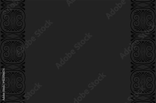3D volumetric convex embossed geometric black background. Ethnic pattern in doodling style, oriental arabic motives.
Decorative ornament with curls, vertical inserts.