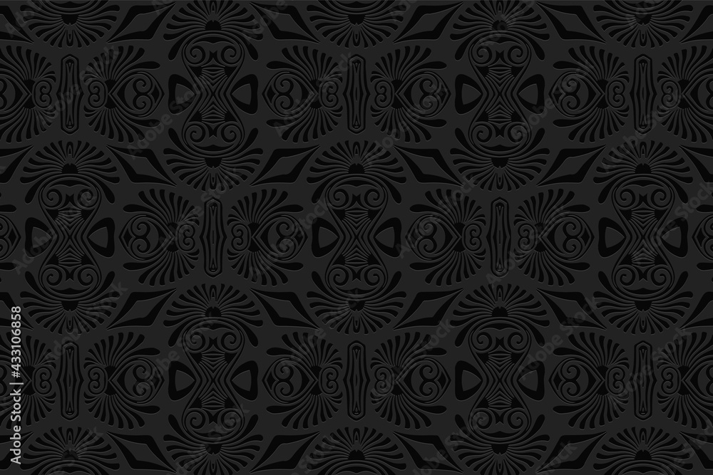 3D volumetric convex embossed geometric black background. Ethnic pattern in the style of doodling, Mexican motifs.
Artistic unique ornament for wallpaper, website, textile, presentation. 3D volumetric convex embossed geometric black background. Ethnic pattern in the style of doodling, Mexican motifs.
Artistic unique ornament for wallpaper, website, textile, presentation.