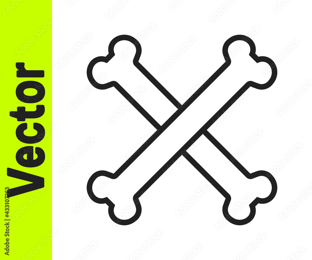 Black line Crossed bones icon isolated on white background. Pets food symbol. Happy Halloween party. Vector Black line Crossed bones icon isolated on white background. Pets food symbol. Happy Halloween party. Vector