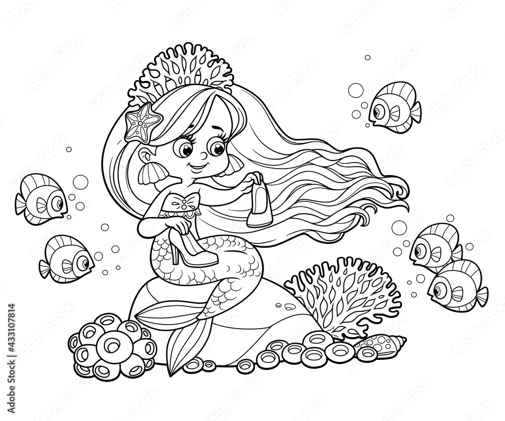 Beautiful cartoon princess mermaid in tiara wonders what to do with ...