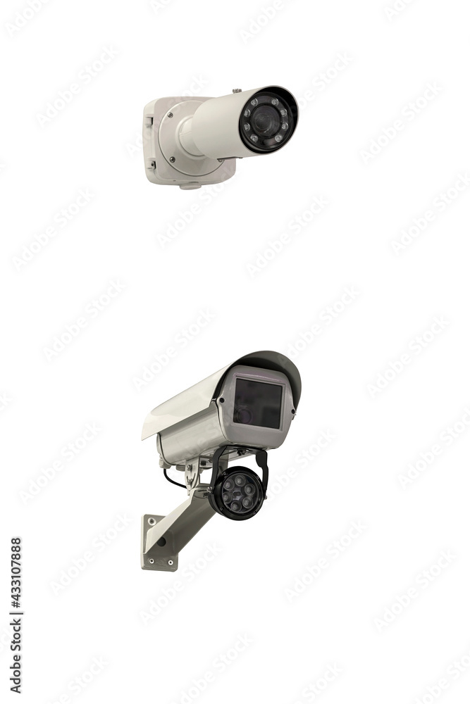 two modern video cameras to track the situation at the object on a white background two modern video cameras to track the situation at the object on a white background