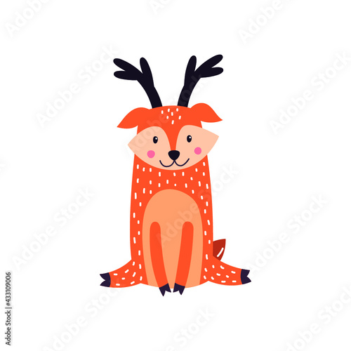 Deer cartoon illustration design.Cute bambi animal vector.Merry christmas card