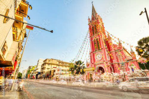 Colorful Tan Dinh Church or Church of the Sacred Heart of Jesus in Ho Chi Minh City