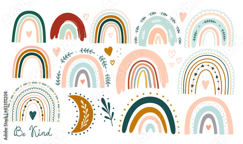 Pastel stylish trendy rainbows vector illustrations	