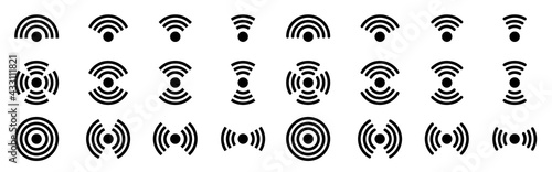 Wireless network signal flat icons set. Signal distribution icon for applications, websites and other uses for electronic communication devices. Vector elements