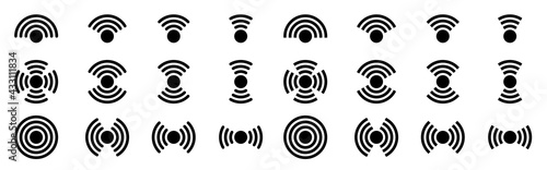 Wireless network signal flat icons set. Signal distribution icon for applications, websites and other uses for electronic communication devices. Vector elements