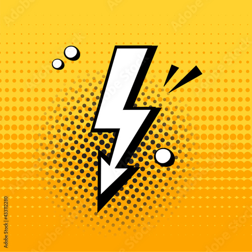 Lightning. Comic speech bubble on yellow background in pop art style. Vector