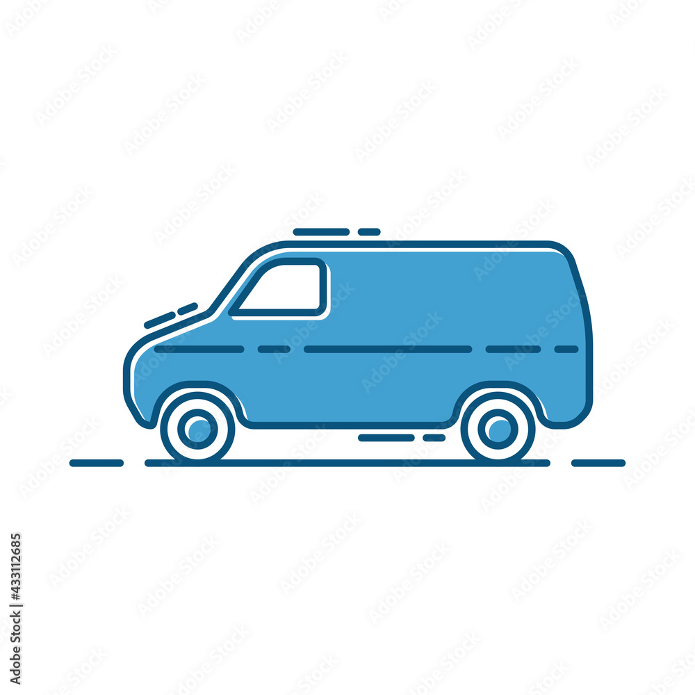 Van icon. Freight minibus. Colored contour linear silhouette. Side view. Vector simple flat graphic illustration. The isolated object on a white background. Isolate. Van icon. Freight minibus. Colored contour linear silhouette. Side view. Vector simple flat graphic illustration. The isolated object on a white background. Isolate.