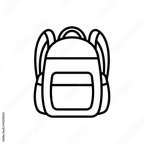 Backpack icon. Black contour linear silhouette. Back view. Vector simple flat graphic illustration. The isolated object on a white background. Isolate.
